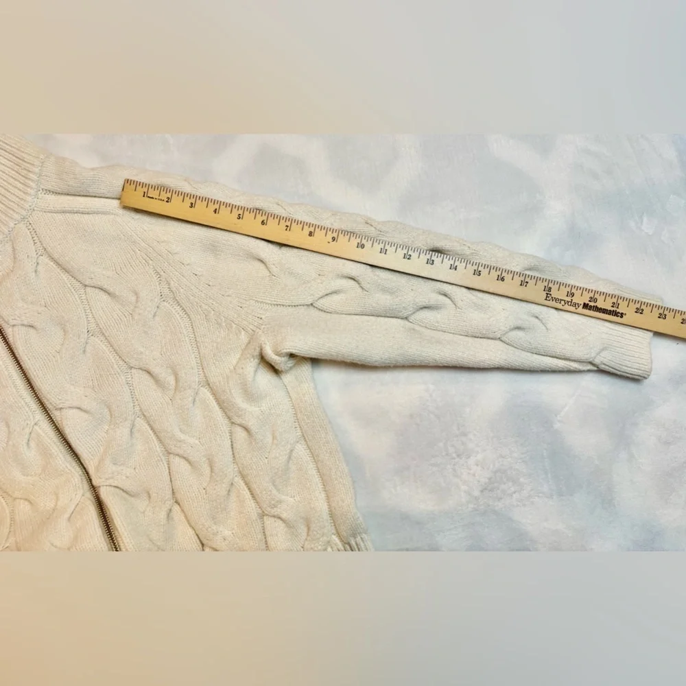Talbots Sweater Cream Cable Knit Turtleneck Full Zip Cardigan Size XL